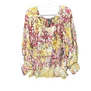 H&M Womens Blouse Multi-Color Size 12 100% Polyester Long Sleeve Buttons Pullon